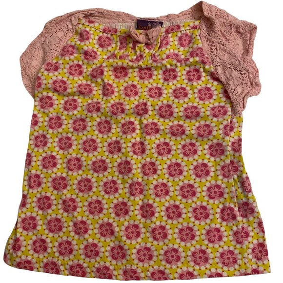Coney Island Girls Pink Lace & Floral Print Baby Shirt Size 24M Short Sleeve - Picture 1 of 10